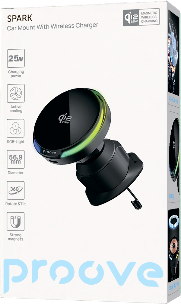Фото - Автотримач з бездротовою зарядкою Proove Spark Qi2.2 25W Black (WHSQ25002001)