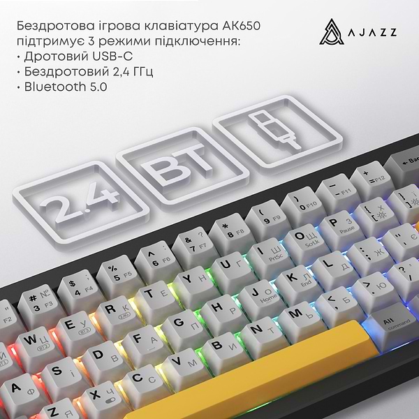 Фото - Клавіатура бездротова ігрова Ajazz AK650 Flying Fish Switch Black RGB With Screen (AK650-FF-BGY)