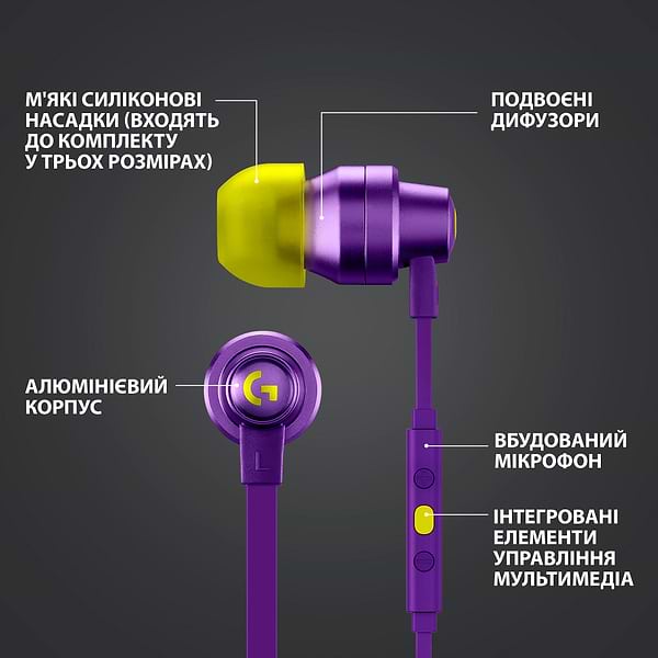 Фото - Навушники вкладиші дротові Logitech G333 Purple (981-000936)