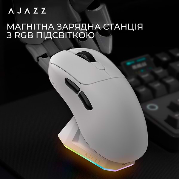 Фото - Миша бездротова ігрова Ajazz AJ179PRO -3 Mod-White-Pixart 3395-8K (AJ179-PRO-W)