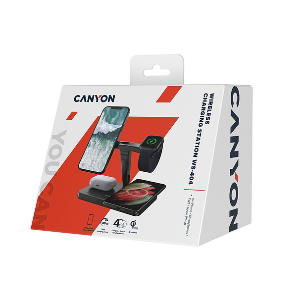 Фото - Бездротовий зарядний пристрій Canyon WS-404 QI 4 in 1 15W Type-C Black (CNS-WCS404)
