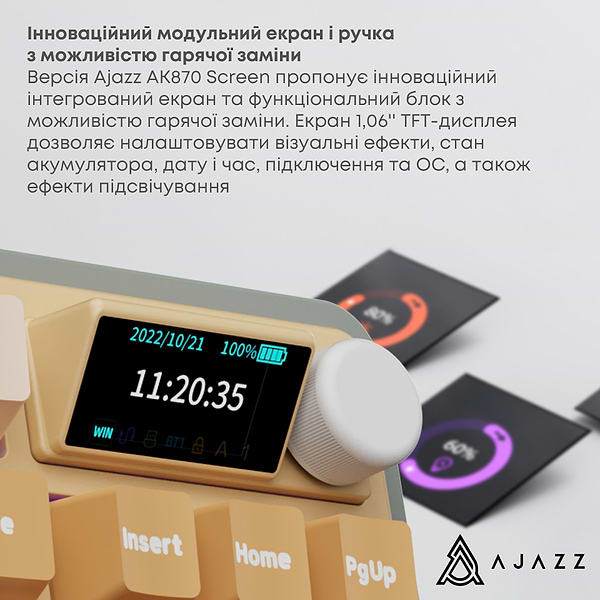 Фото - Клавіатура бездротова ігрова Ajazz AK870 Jasmine Switch (AK870-JS-YWG)