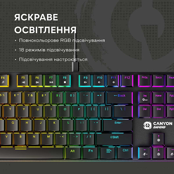 Фото - Клавіатура дротова ігрова Canyon Cometstrike GK-55 RGB ENG/UKR Black (CND-SKB55-US)