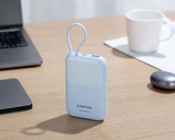 Фото - Батарея мобильная Canyon OnPower 101 built-in cable 10000 mAh PD22.5W Blue (CNS-CPB101BL)