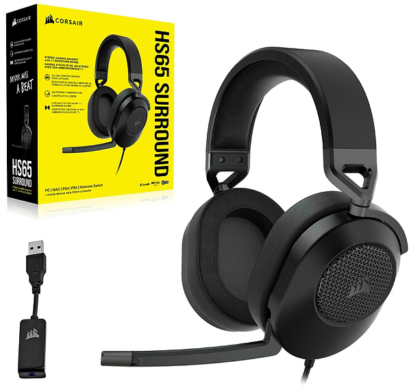 Фото - Гарнітура дротова ігрова Corsair HS65 Surround Headset Carbon (CA-9011270-EU)