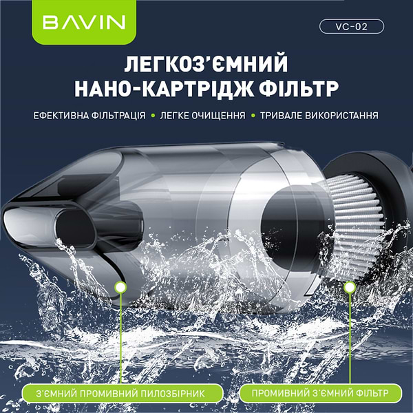 Фото - Автомобільний пилосос Bavin VC-02 15000Pa 2000mAh Black (Z-VC02 BK)