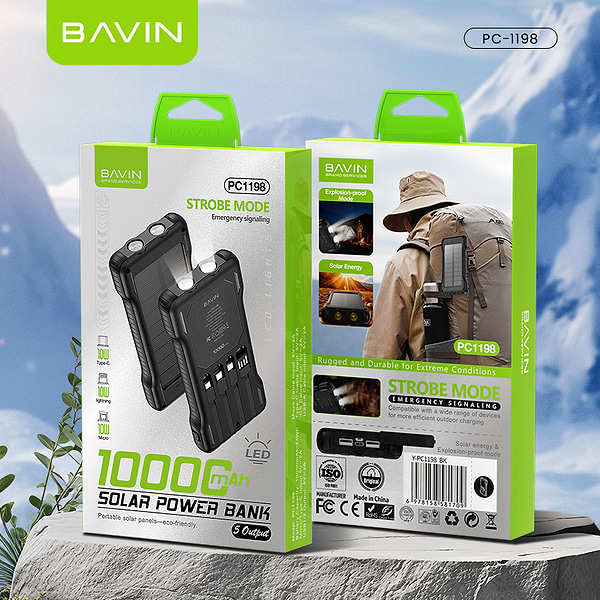 Фото - Батарея мобільна Bavin PC1198 10000 mAh SOLAR Led Lights Black (Y-PC1198 BK)