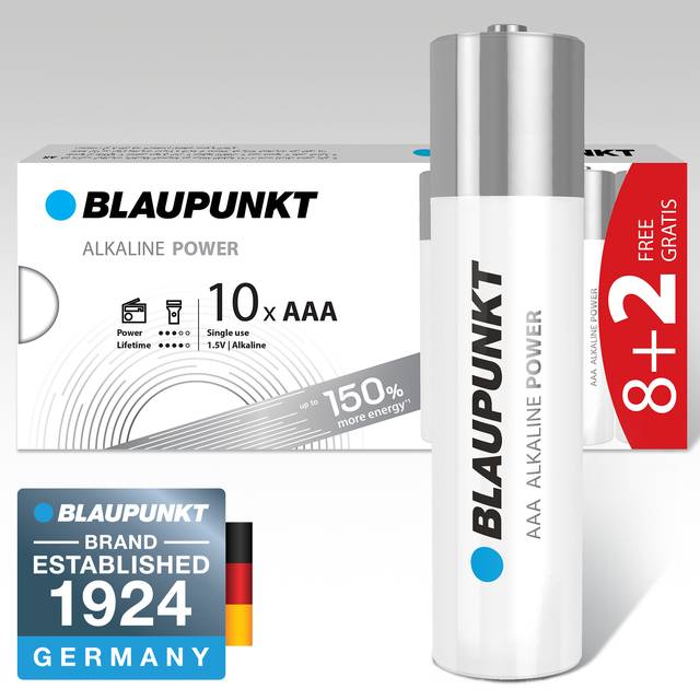 Батарейка тип AAA Blaupunkt Alkaline AAA pack 10 pcs (8+2) (LR03BPO/10CB 8+2) - Фото 1