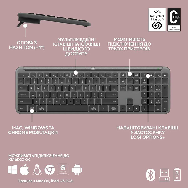 Фото - Клавиатура беспроводная Logitech Signature Slim Wireless Keyboard K950 Graphite (920-012465)