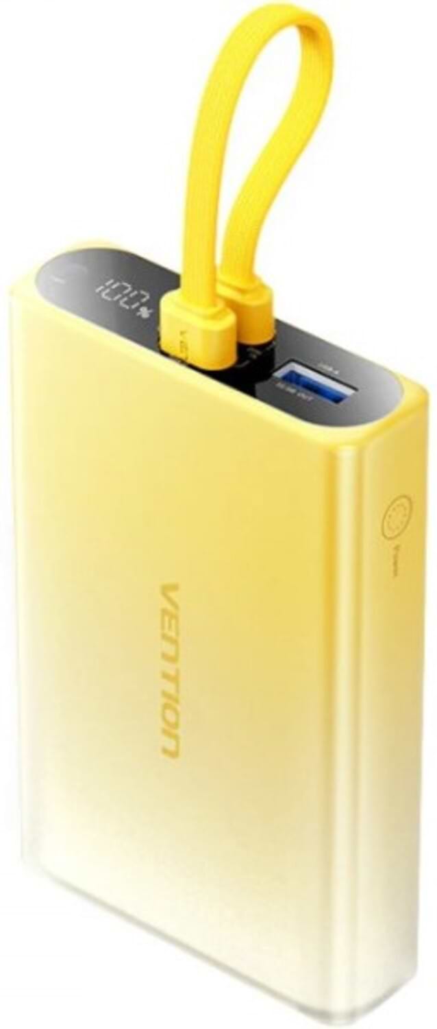 Батарея мобільна Vention 10000 mAh 22,5W PD, USB-A, USB-C In/Out, Lightning In/Out, Yellow (FHZY0) - Фото 1