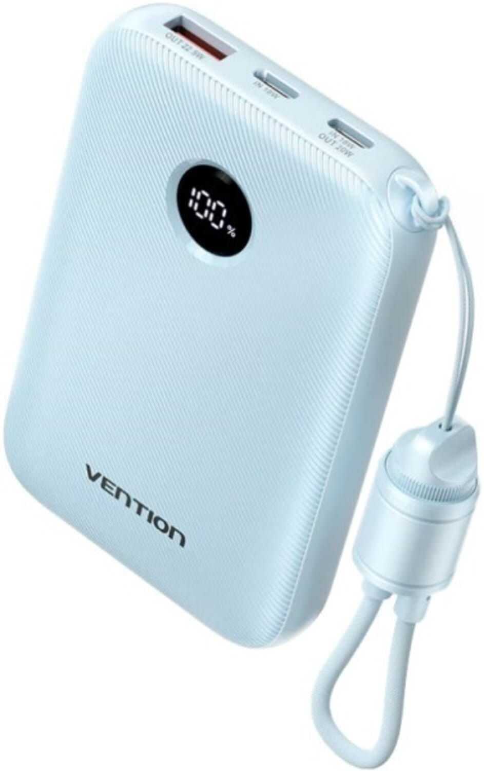 Батарея мобільна Vention 10000mAh 22,5W Fast Charging, USB-A, 2xUSB-C, with built-in USB-C cable, Blue (FKAL0-C)