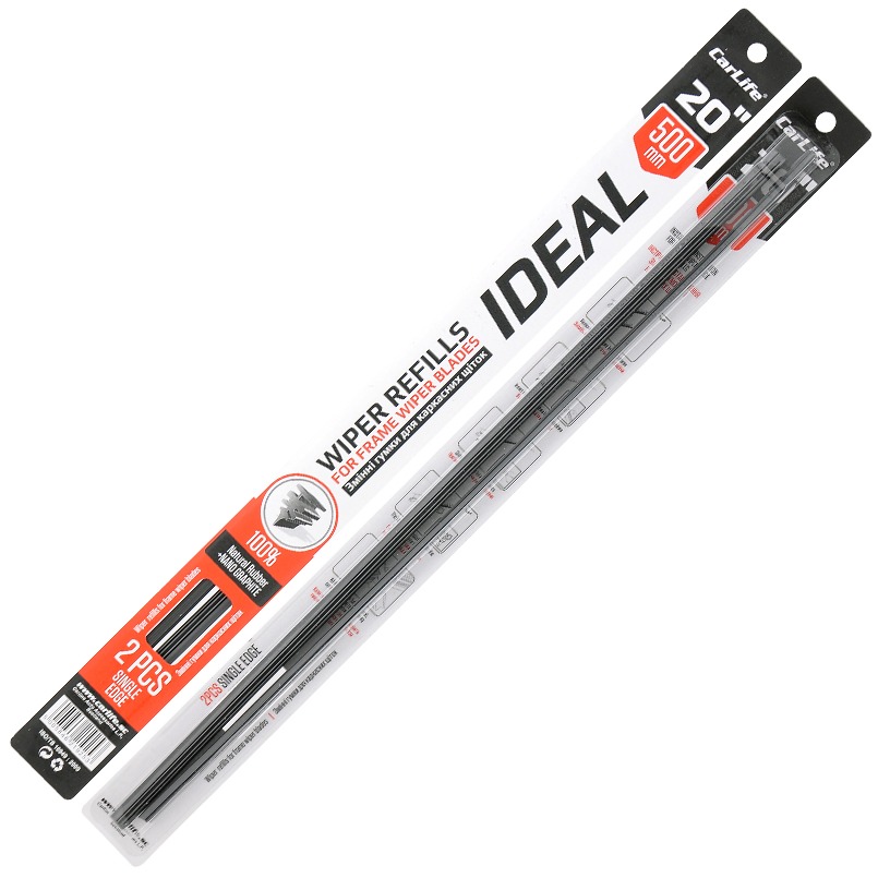 Змінна гумка для щітка склоочисника CarLife Single Edge без металевих направляючих 20/500мм (9253/IR500)