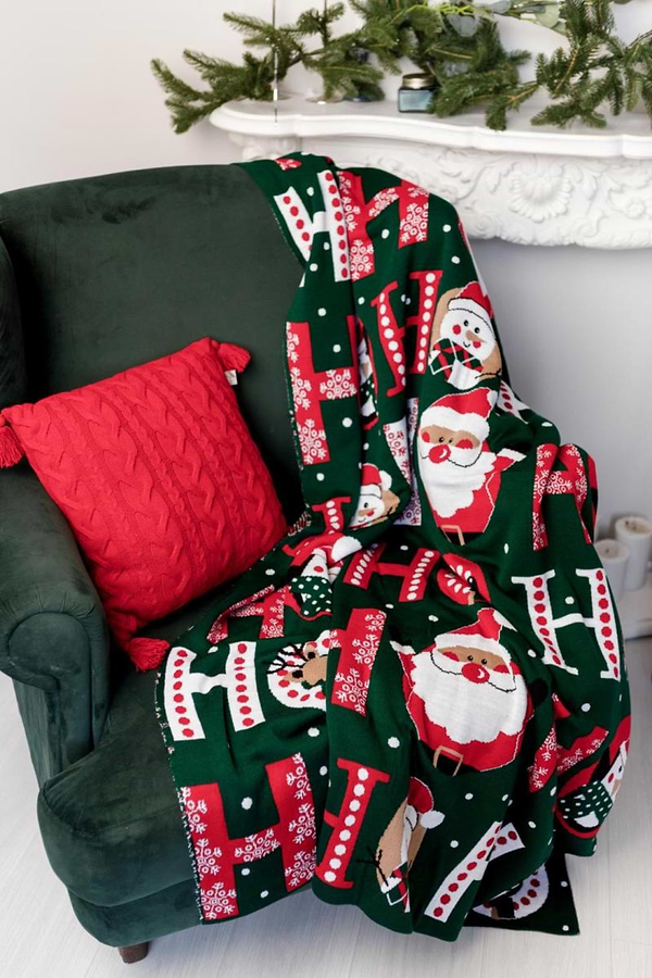 Фото - Плед односпальний Прованс Новорічний в'язаний ''Ho-Ho-Ho'' 90х130 см (037814)