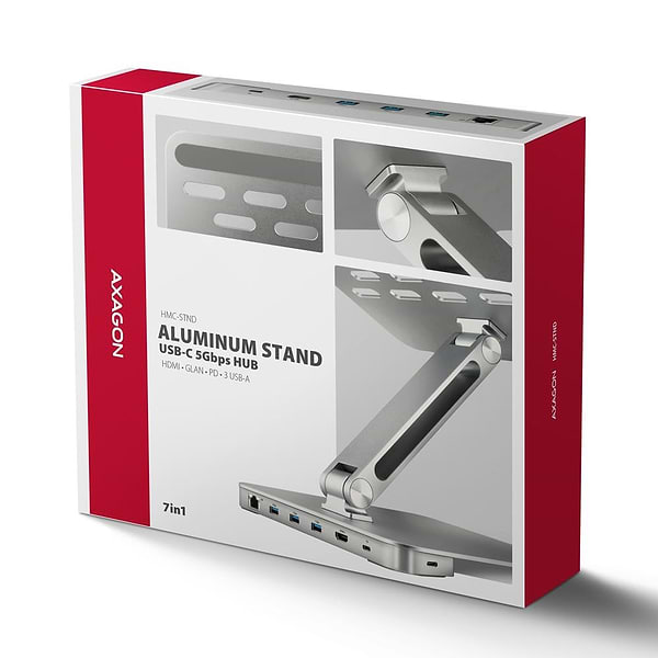 Фото - Підставка під ноутбук AXAGON HMC-STND USB-C 5Gbps ALUMINUM STAND & HUB 7in1 (HMC-STND)