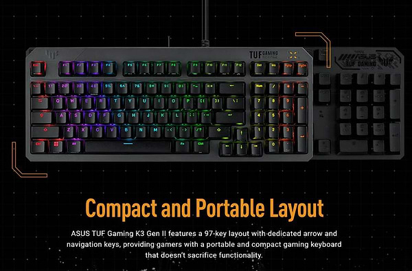 Фото - Клавіатура дротова ігрова Asus TUF Gaming K3 Gen II 97key Optical-Mechanical RGB Switch USB-A EN/UK Black (90MP0390-BKMA00)