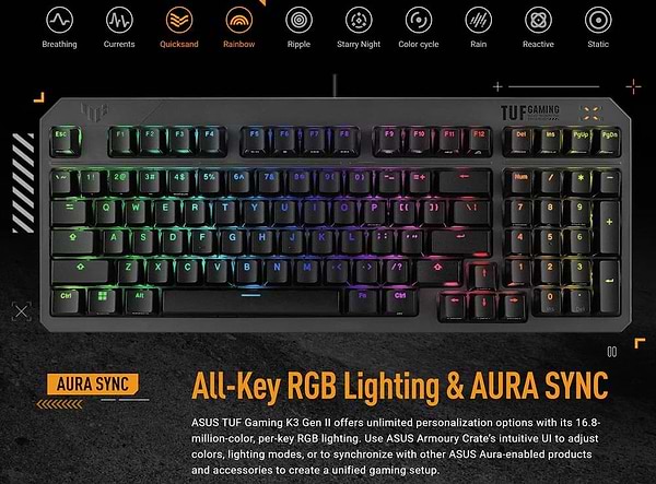 Фото - Клавіатура дротова ігрова Asus TUF Gaming K3 Gen II 97key Optical-Mechanical RGB Switch USB-A EN/UK Black (90MP0390-BKMA00)