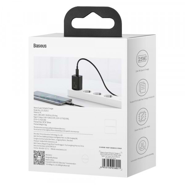 Фото - Мережевий зарядний пристрій Baseus 1xUSB 25W USB-C (CCSP020101)