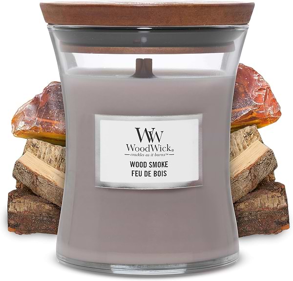 Фото - Свічка скло Woodwick Medium Wood smoke (Деревний дим) 275г (92075E)