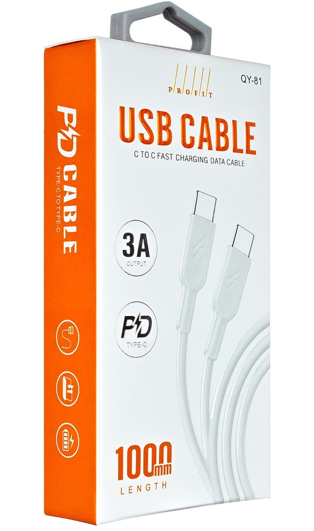 Фото - Кабель синхронизации данных Profit QY-81 Type-C to Type-C 1m PD3A White (000001367)