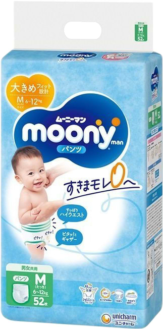 Одноразові підгузки-трусики Moony Розмір M (6-12 кг), 52 шт. (4903111152360)
