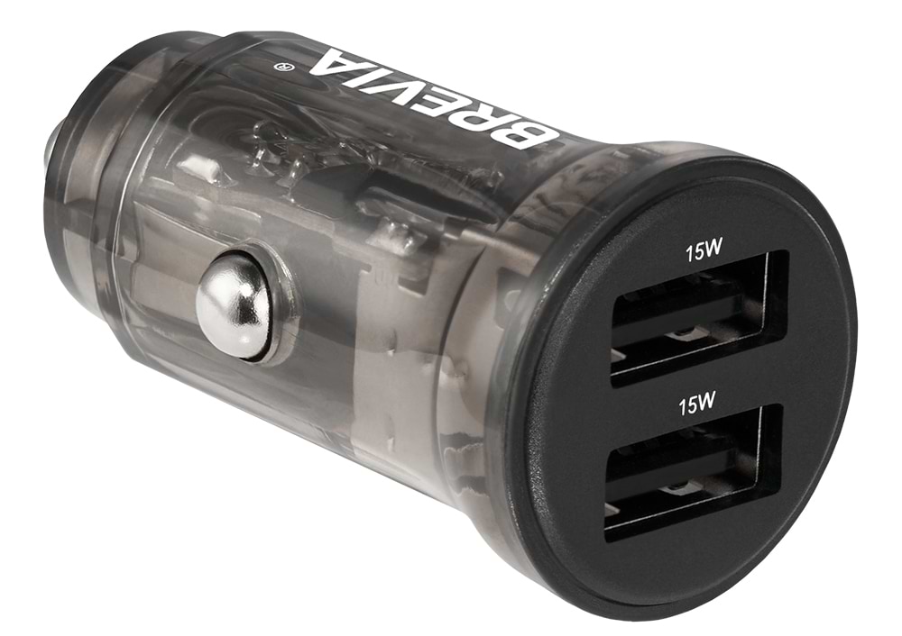 Автомобільний зарядний пристрій Brevia ePower DualDrive 15W 2xUSB-A, transparent black (47015DUB)