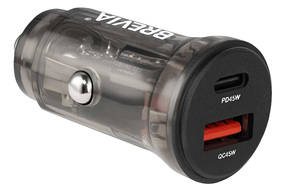 Автомобільний зарядний пристрій Brevia ePower DualCharge 45W 1xUSB-C+1xUSB-A, Transparent Black (46145CAB)