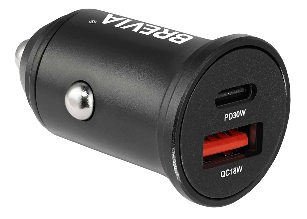 Автомобільний зарядний пристрій Brevia ePower DualMetal 48W 1xUSB-C+1xUSB-A, Black (46248CAB)