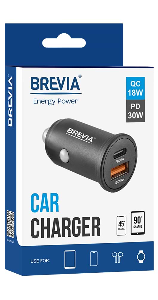 Фото - Автомобильное зарядное устройство Brevia ePower DualMetal 48W 1xUSB-C+1xUSB-A, Black (46248CAB)