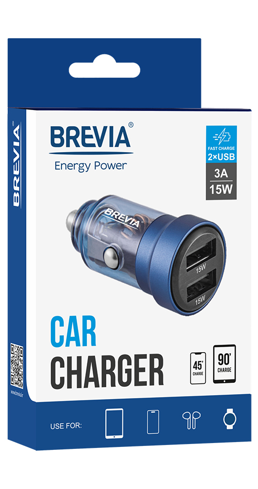 Фото - Автомобільний зарядний пристрій Brevia ePower DualDrive 15W 2xUSB-A, Transparent Blue (46515DUBL)