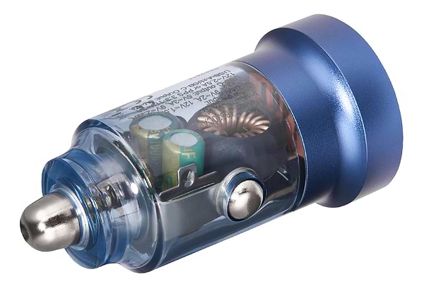 Фото - Автомобильное зарядное устройство Brevia ePower DualCharge 30W 1xUSB-C+1xUSB-A, Transparent Blue (46530CABL)