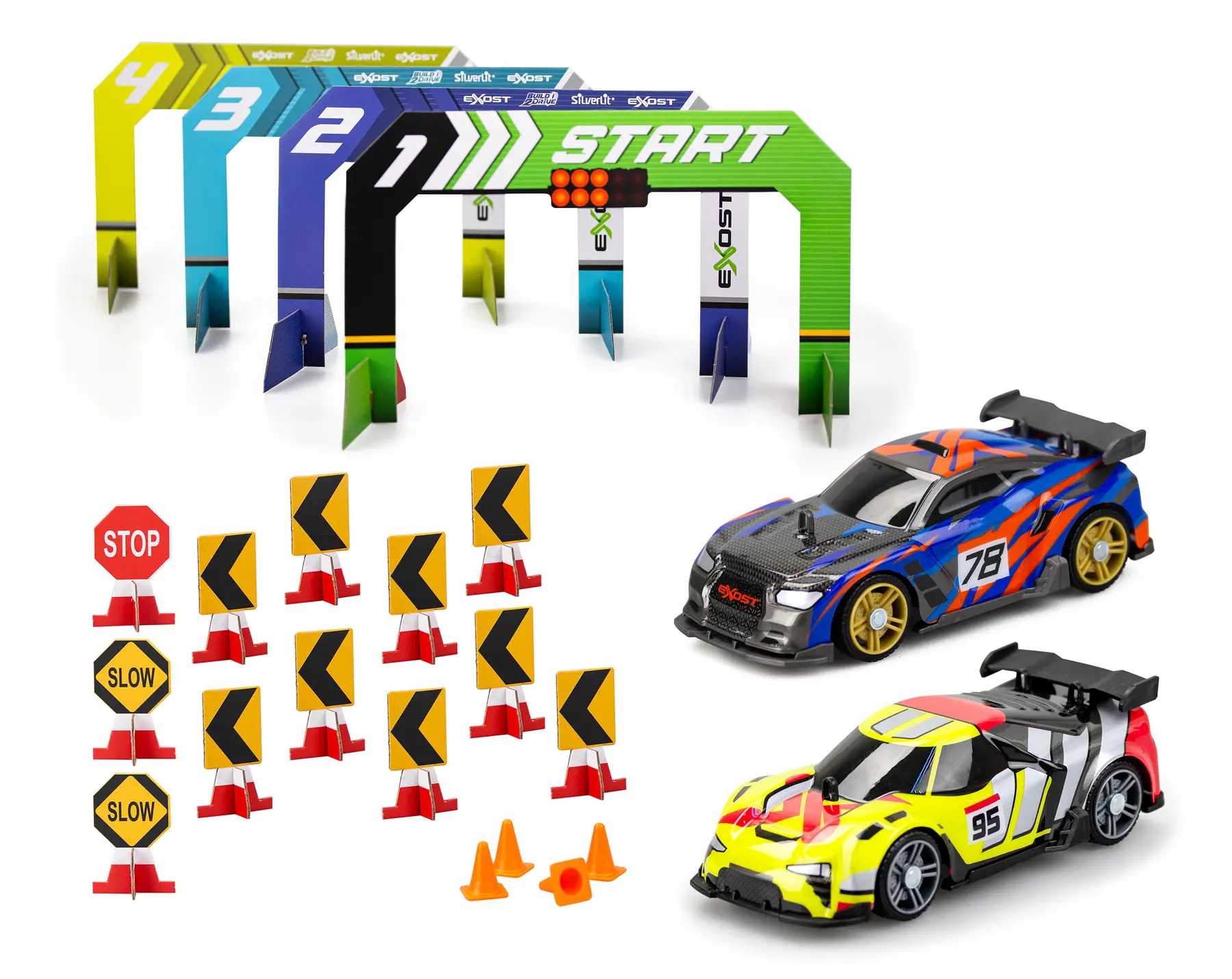 Набор машинок на радиоуправлении Exost ''BUILD 2 DRIVE'' DUO PACK RACE SET желтая и синяя (20705) - Фото 1