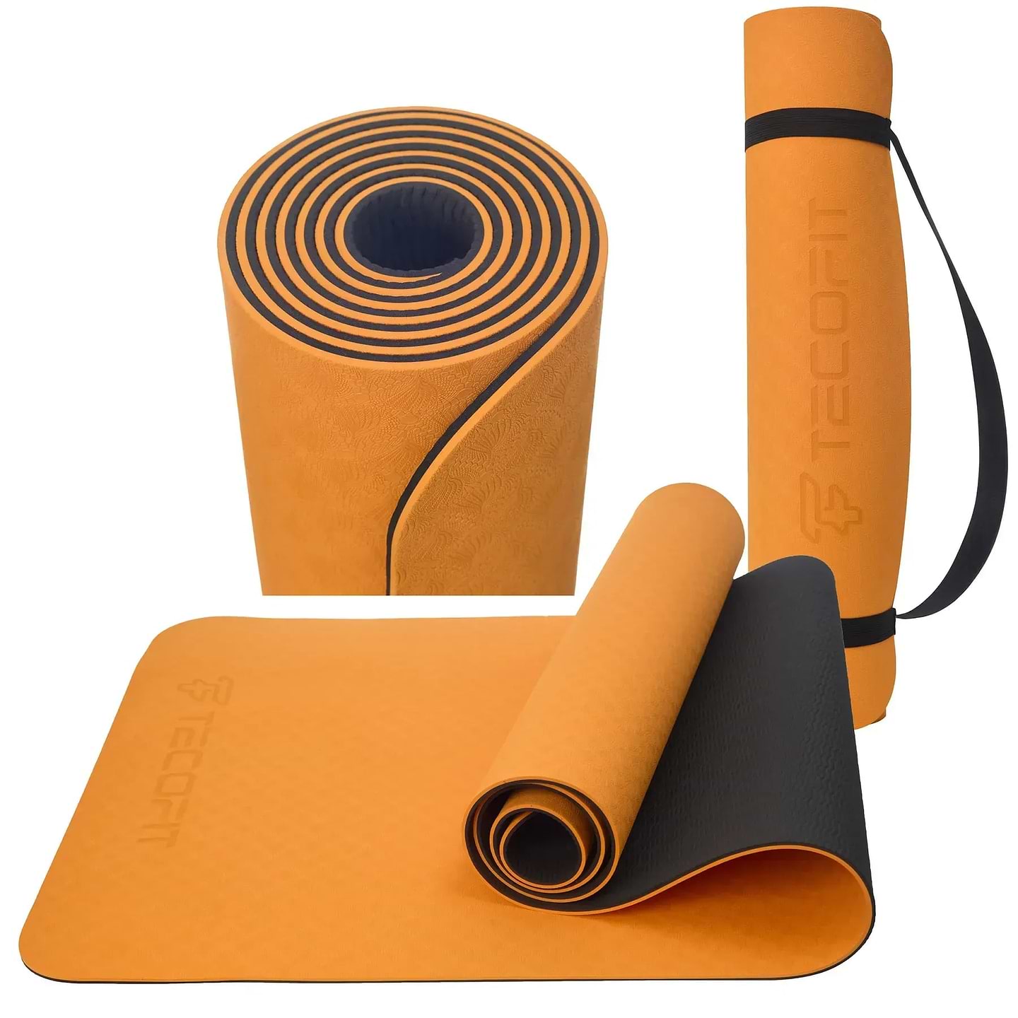 Килимок для йоги та фітнесу TECOFIT Dual Color TPE Mat 183х61х0.6 см Orange/Black (TOP18013825/4) - Фото 1