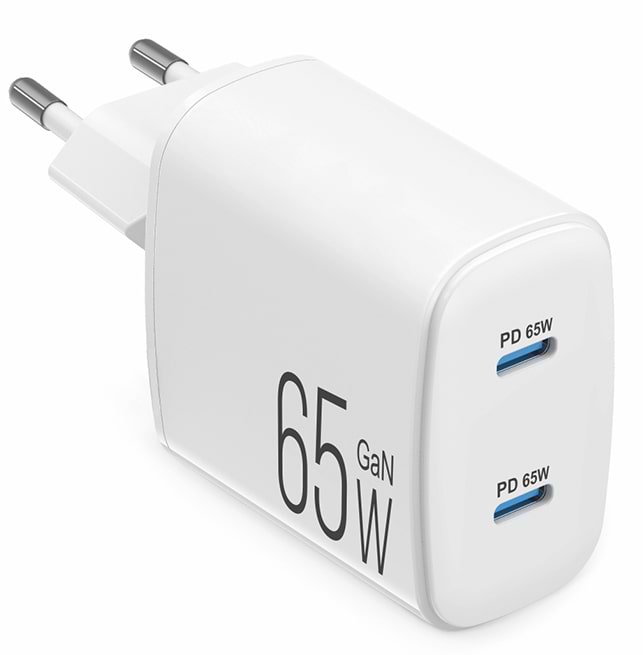 Мережевий зарядний пристрій Brevia ePowerGaN PD65W 2xUSB-C (44065GDCW)