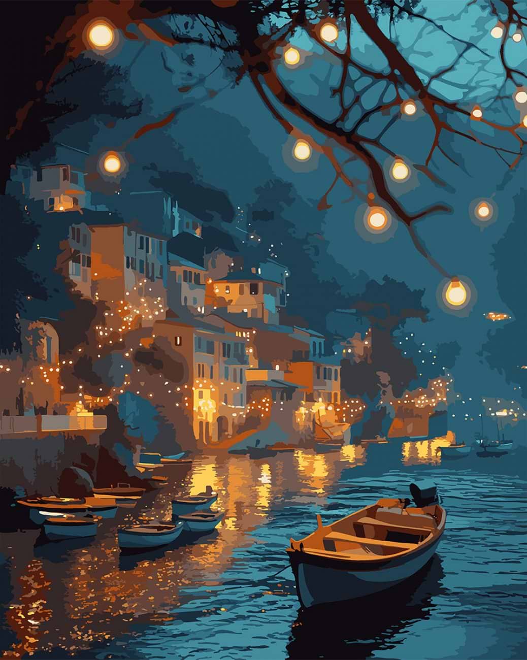 Картина за номерами Santi Вечірня гавань 40х50 см LED підсвічування (955086) - Фото 1