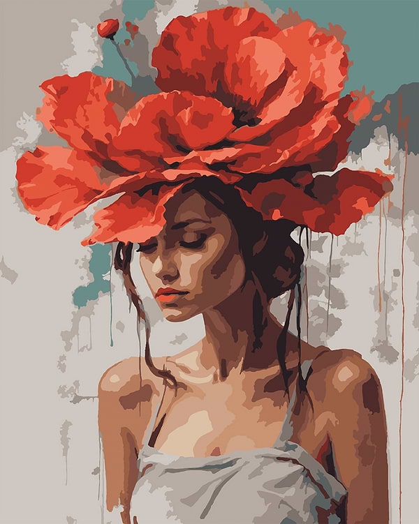 Фото - Картина по номерам Santi Девушка с красным цветком 40х50 см (955744)
