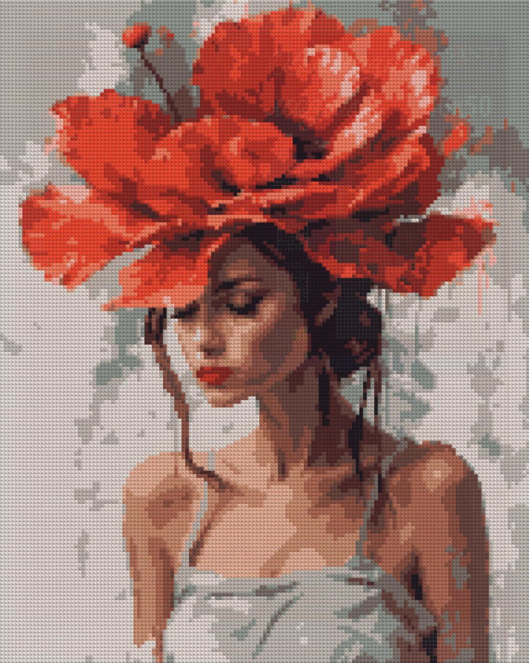 Алмазная живопись Santi Девушка с красным цветком 40х50 см на подрамнике (956045)