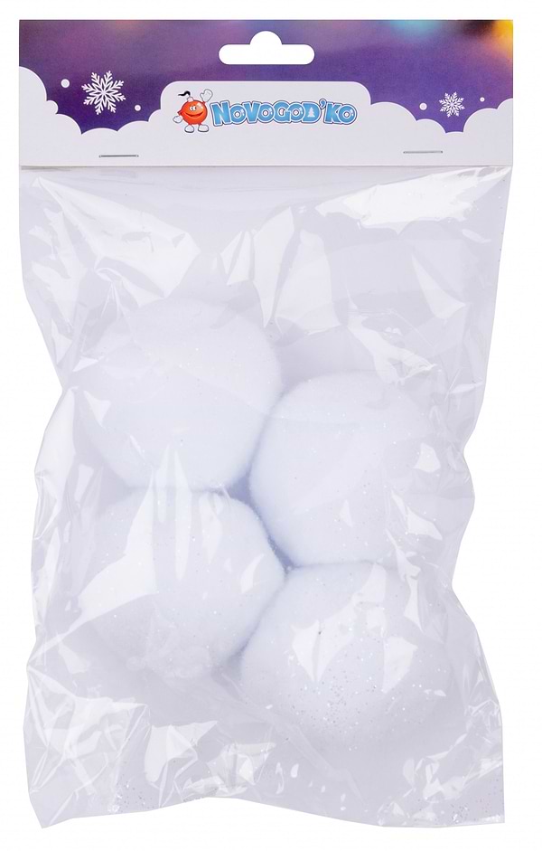 Фото - Набір ялинкових іграшок Novogod'ko Набір сніжків декоративних 6 см, 4 шт., гліттер (974195)