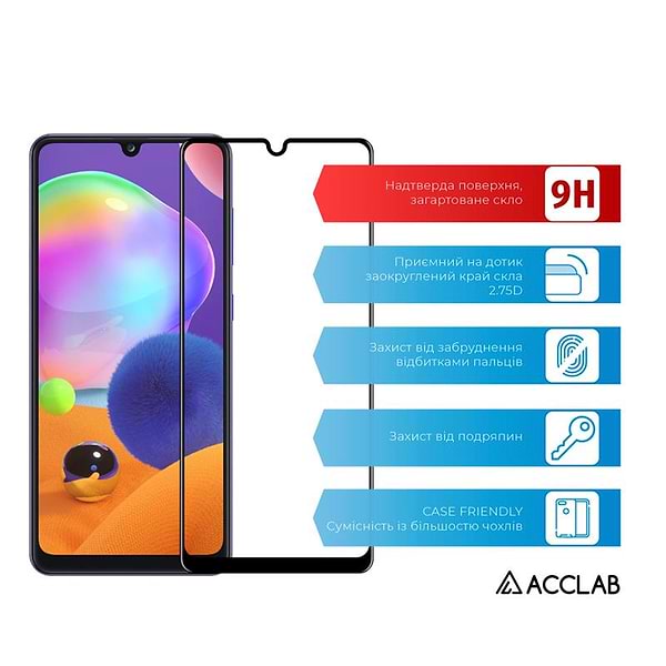 Фото - Захисне скло для смартфону ACCLAB Full Glue for Samsung Galaxy A31 SM-A315 Black (1283126508578)