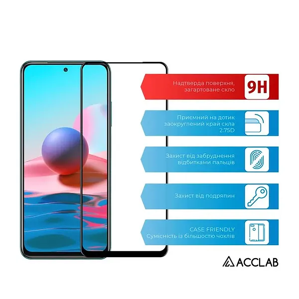 Фото - Защитное стекло для смартфона ACCLAB Full Glue for Xiaomi Redmi Note 10 Black (1283126511295)