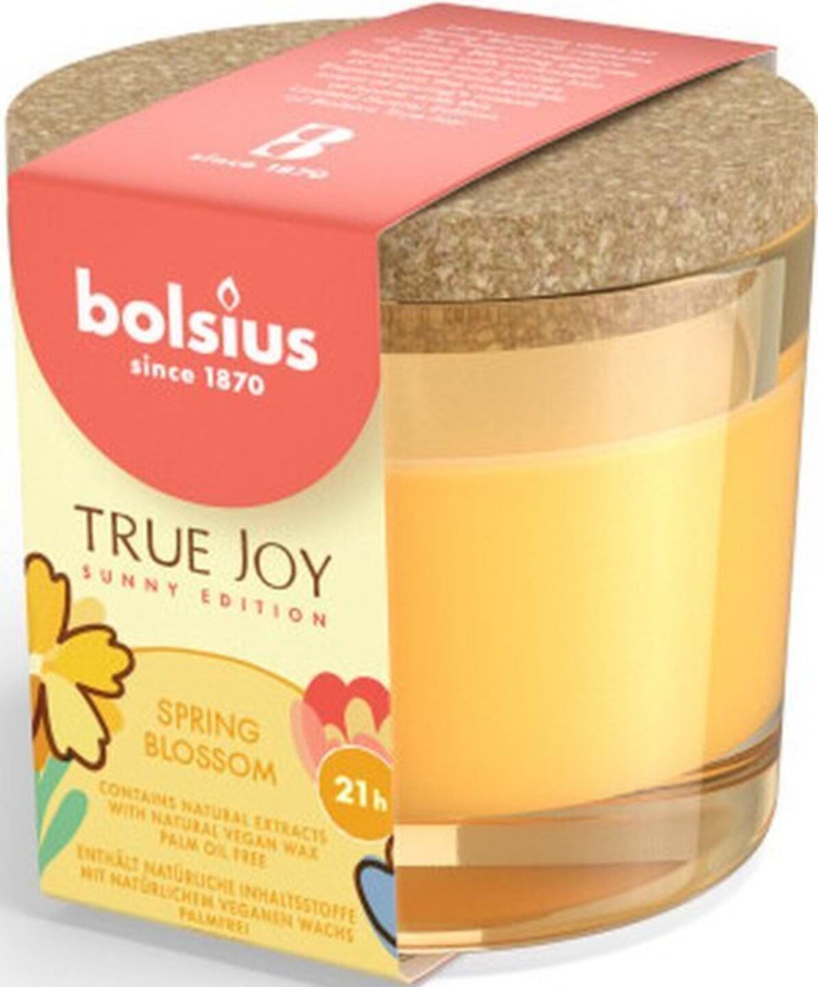 Свічка скло Bolsius True Joy Daffodil 66/83 з пробкою Весняне цвітіння (996712)