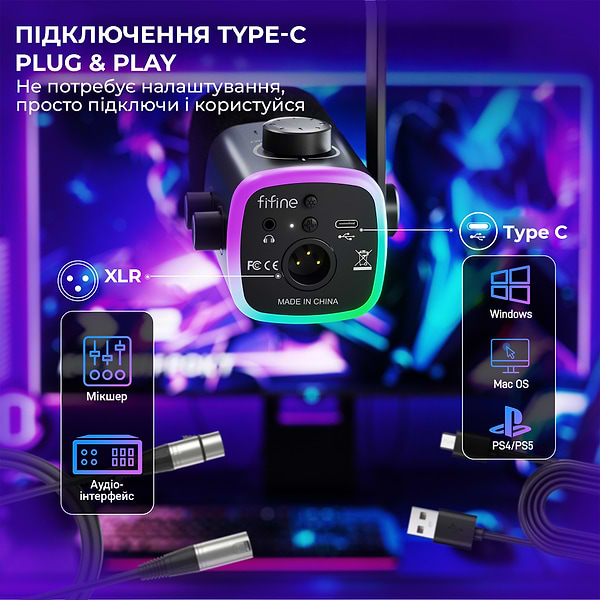 Фото - Мікрофон для компьютера Fifine AM9 XLR/USB Black