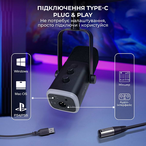 Фото - Мікрофон до комп'ютера Fifine AM8T USB/XLR Black