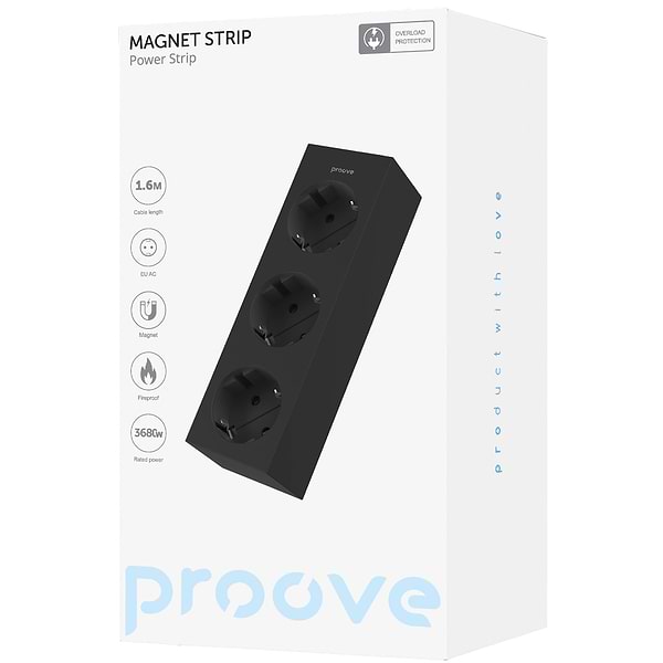 Фото - Сетевой фильтр Proove Magnet Strip (3xAC) 1.6m Black (PSMS25000001)