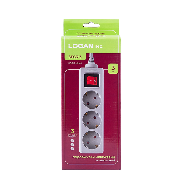 Фото - Удлинитель 220В Logan 3 розетки 3m (SFG3-3)