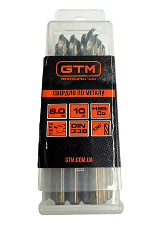 Сверло GTM 8,0 мм HSS-Co5 10 шт. (ECo-080K)