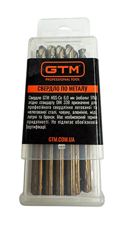 Сверло GTM 6,0 мм HSS-Co5 10 шт. (ECo-060K)