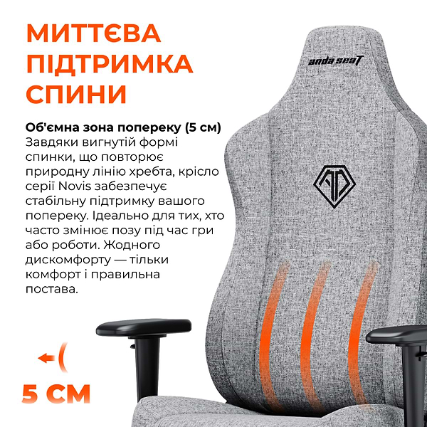 Фото - Крісло для геймерів Anda Seat Novis Size L Gray Fabric (AD23-L-01-G-F)