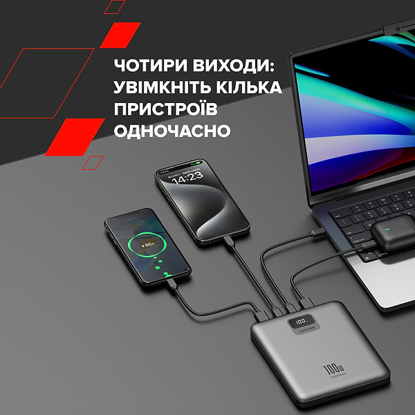 Фото - Батарея мобільна Canyon PB-2008 LED FLAT 20000 mAh PD100W QC3.0 Dark Grey (CNE-CPB2008DG)