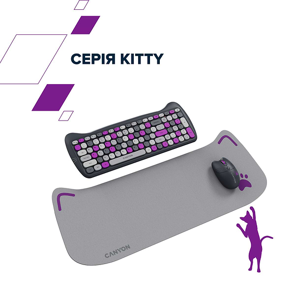 Фото - Клавіатура + миша бездротова Canyon HSET-W6 Kitty Edition Violet (CNS-HSETW6VT)