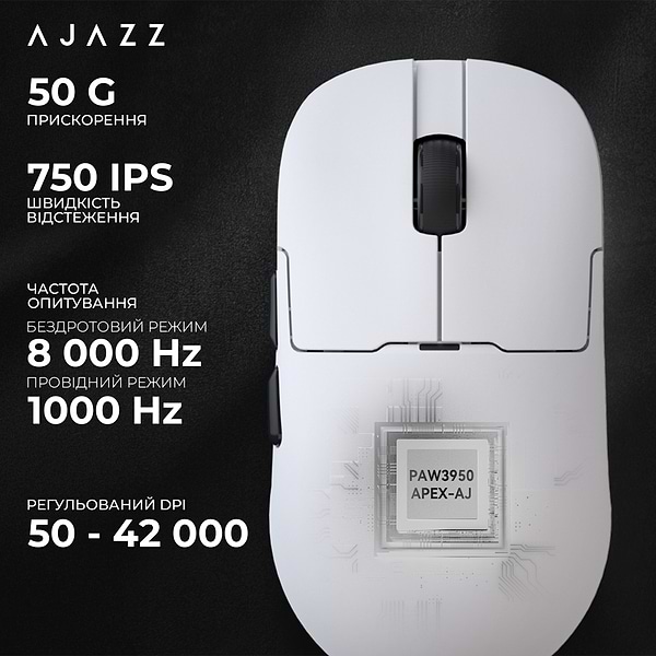 Фото - Мышь беспроводная игровая Ajazz AJ159 APEX White (AJM159-A-W)